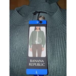 Banana Republic Green Puff Sleeve buttoned Sweater rib knit Large NWT Green